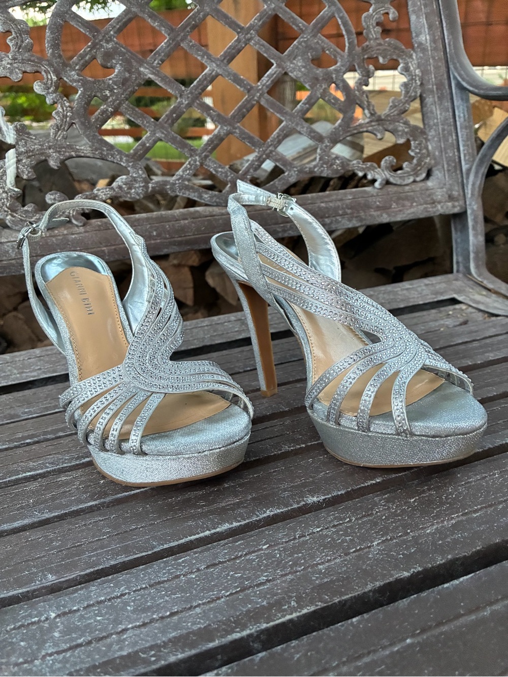 Michael Kors Silver Glitter Strappy Platform Slingback Heels